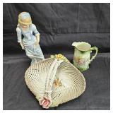 Group of vintage porcelain with a bisque figure