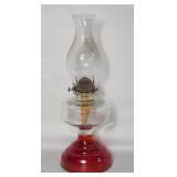 Red bottom glass vtg hurricane lamp 19"h