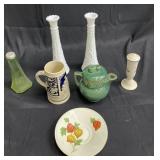 Box of miscellaneous tea cups, candle holders,