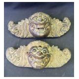Pair of vintage carved wood wall hangers
