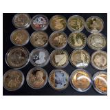 Gold and silver toned medals & tokens. In bag, in