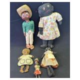 Group of 5 vintage Black Americana dolls