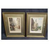 Pair of framed hand-colored etchings