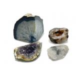 4pc assorted agate & crystal specimens Tallest