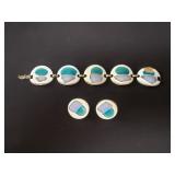 Signed enamel earring & bracelet set