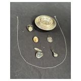 Group of sterling silver pieces; necklace, ring,