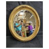 Antique French carved wooden & gilt oval beveled