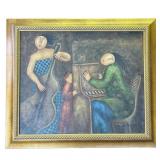 Framed signed oil painting musician theme