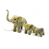 3 mid century crushed oyster elephant statues