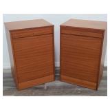Pair of Danish teak tambour door filing cabinet