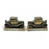 Vintage pair of brass & onyx Ford model T car