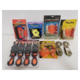 Ratchet tie downs, jumbo aluminum hook, etc.,