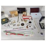 Misc costume jewelry, Polo watch, rosary beads