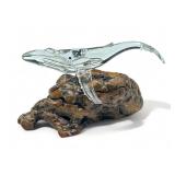 Art glass whale sculpture on Burlwood base8ï¿½ l.