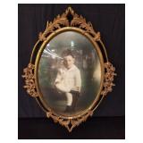 Pastel drawings on paper in ornate metal frame