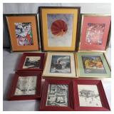 Group of nine framed art prints