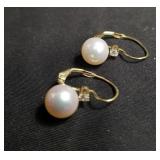 14KT gold pearl and diamond earrings
