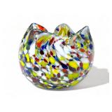 Hand blown art glass dish, 3ï¿½ h.