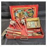 Group of vintage tools in original Erector set