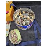 Group of vintage sewing items with two cases,