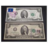 Pair of Bicentennial stamped 1976 $2 US Paper