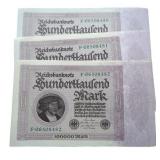 3 Sequential 1923 100,000 Mark German Weimar