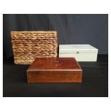 Box of jewelry cases and basket