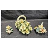 Group of three vintage porcelain italian floral