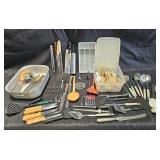 Large group of kitchen items and serving and