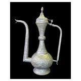 Large vintage etched floral brass teapot