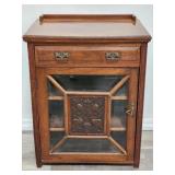 Vtg handmade music cabinet with carved wood