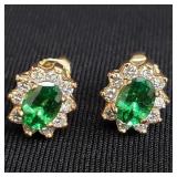 14 Kt gold diamond and emerald earrings total