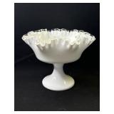Vintage Fenton ruffled milk glass dish