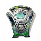 Peruvian sterling silver tribal Inca pin pendant,