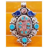 Tibetan handmade pendant with turquoise,coral