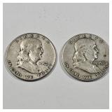 1952 and 1957 D Franklin Silver Half Dollar