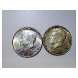 Pair 1964 US silver half dollar currency coin