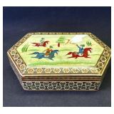 Vintage Asian hand painted wood jewelry box