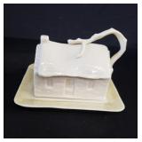 Belleek cottage butter dish