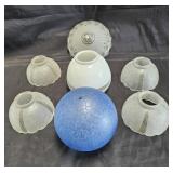 Large group of vintage glass lamp shades, box lot.