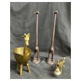 Pair of cast iron giraffe figurines with giraffe