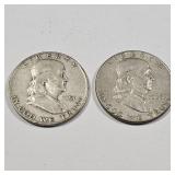 1951 D and 1963 D Franklin Silver Half Dollar
