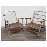 Pair of mid century aluminum & wood patio folding