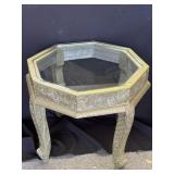 Vintage octagonal brass & glass side table