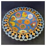 Vintage brass enamel Indian decorative plate