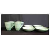 Box of Pfaltzgraff coffee mugs and plates