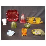 Group of assorted colored glass items - sugar &