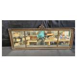 Antique carved wooden gilt three panel mirror,