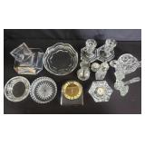 Group of glass pieces, salt & pepper shakers,