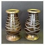 Pair of vintage amber glass candlesticks